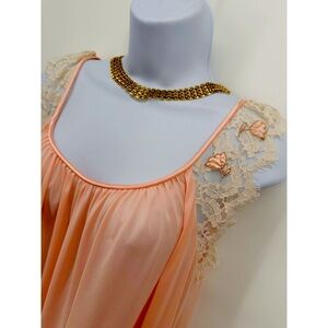 Vintage 1960s Peignoir Gown Robe, Claire Sandra By Lucie Ann Coral‎ Pink, L
